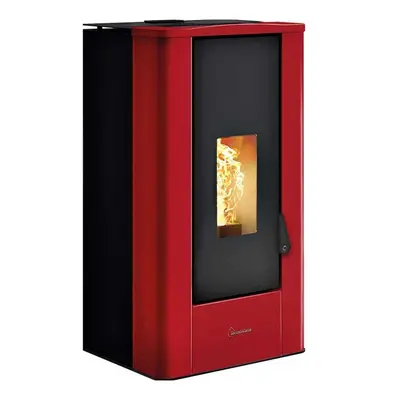 Stufa a pellet ermetica TermoVana Kube 9.0 Rossa con display e top in ceramica, 8kW