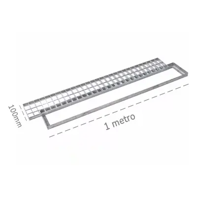 Griglia rettangolare con telaio Dakota 1000x100mm Classe 4 in acciaio zincato per raccolta acqua