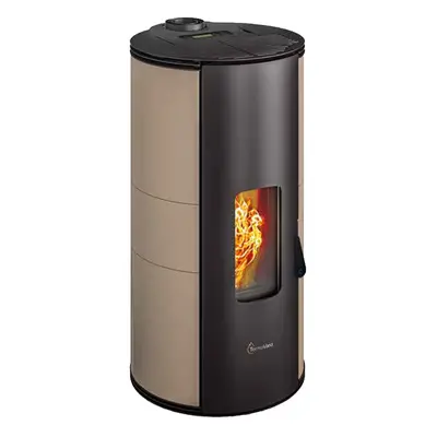 Stufa a pellet ermetica TermoVana Louvre 9 PJ Tortora con scarico Poujoulat, 8,8kW