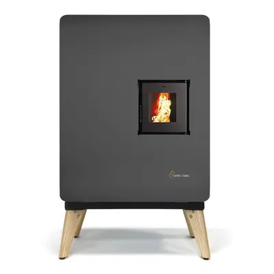 Stufa a pellet ermetica TermoVana Wave 8.0 Plus Antracite con piedini in legno, 7kW