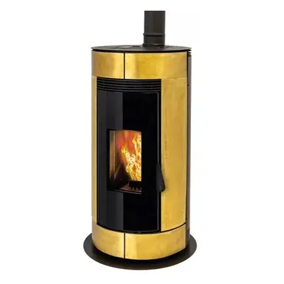 Stufa a pellet ermetica TermoVana Opera 9.0 Metal Line Ottone spazzolato sistema scarico Poujoul