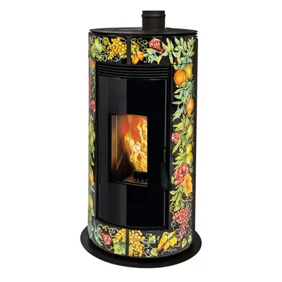 Stufa a pellet ermetica TermoVana Opera 9.0 Ceramic Line Nera sistema scarico Poujoulat, 8kW