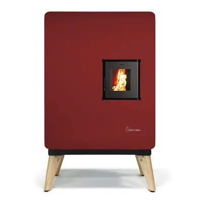 Stufa a pellet ermetica TermoVana Wave 8.0 Plus Rossa con piedini in legno, 7kW