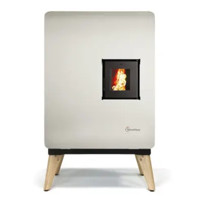 Stufa a pellet ermetica TermoVana Wave 8.0 Plus Bianca con piedini in legno, 7kW