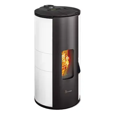 Stufa a pellet ermetica TermoVana Louvre 9 PJ Bianca con scarico Poujoulat, 8,8kW