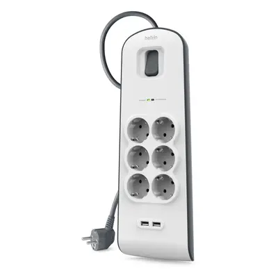 Belkin - Presa Protezione da Sovratensione 6 Ingressi + 2 USB