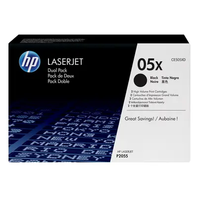 Confezione da 2 cartucce originali di Toner nero ad alta capacità LaserJet HP 05X