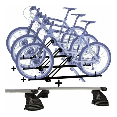 Set 3 Portabici tetto + Barre per DS DS4 dal 2011 al 2020 compatti con Chiavi Barre 127 CM c/Chi