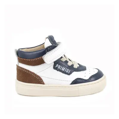 sneakers in pelle da bambino bianco-oceano-marrone