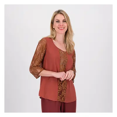 Caterina Lancini Blusa in viscosa con maniche e inserto in pizzo