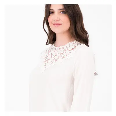 EVA Franco Ciambella Blusa in doppia georgette di viscosa Inserto in pizzo Made in Italy