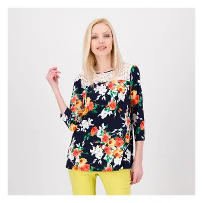 Nina Leonard Blusa fantasia con carré in pizzo e maniche 3/4