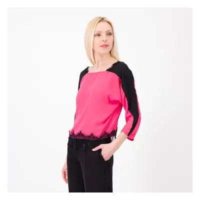 Enjoy Blusa bicolore in georgette Pizzo al fondo Made in Italy