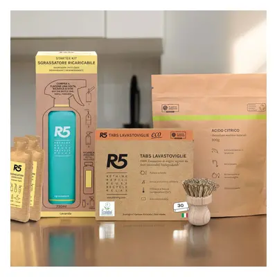 R5 Living Kit Cucina Splendente Sgrassatore, acido citrico, Eco Tabs