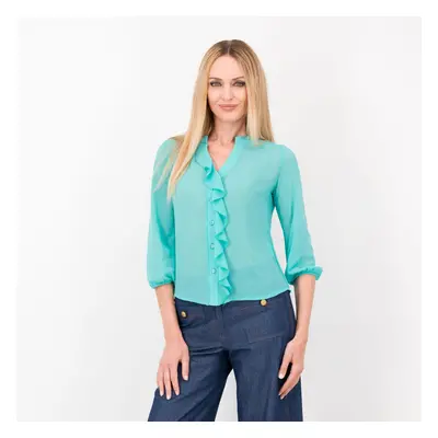 M’ama Blusa in georgette Scollo alla coreana con motivo volants Made in Italy