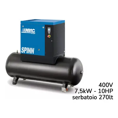 Compressore a vite con centralina ABAC Spinn 7,5 400V avviamento diretto su serbatoio 270lt