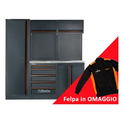 Arredamento modulare per officina Beta C45PROBX con piano in acciaio inox + felpa in OMAGGIO