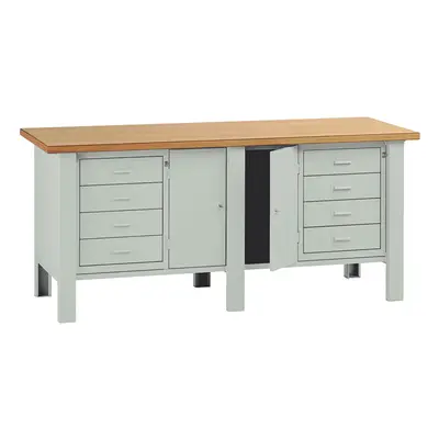 Banco da lavoro Tecnotelai Classic 2000x750x900mm con piano in legno, 8 cassetti e 2 armadi