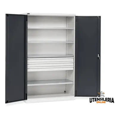 Armadio ante battenti Fami Perfom 1193x555x2000mm con 4 ripiani e 3 cassetti, portata 800 Kg