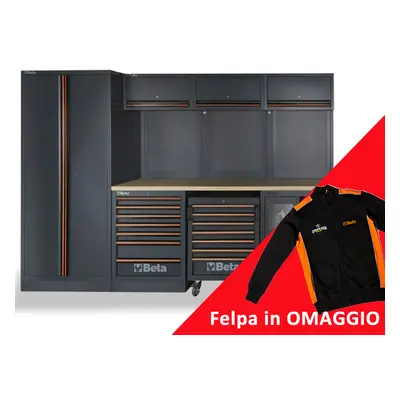 Arredamento modulare per officina Beta C45PROW con piano in legno + felpa in OMAGGIO