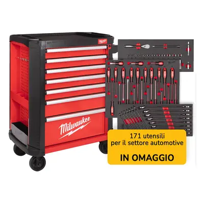 Carrello portautensili Milwaukee SRC30 a 7 cassetti con 171 utensili per l'automotive