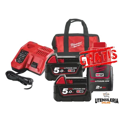 Energy Kit M18 NRG-502 18V 2 batterie 5Ah+ caricabatterie+ borsa + batteria 2Ah in OMAGGIO