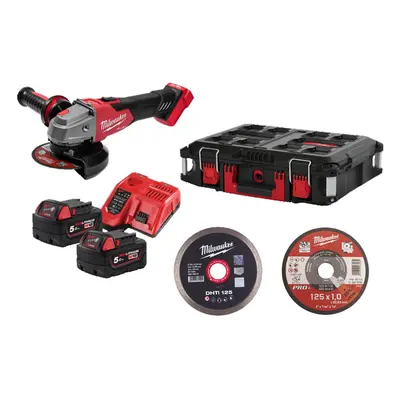 Smerigliatrice angolare Milwaukee M18 Fuel FSAG125 125mm con 2 batterie, valigetta e 95 accessor