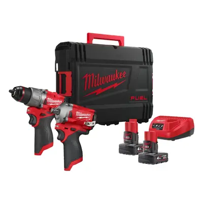 Kit Milwaukee 12V Trapano FPD2 + Avvitatore impulsi FIWF12 con 2 batterie e caricabatterie