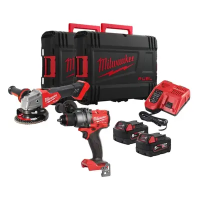 Kit Milwaukee 18V Trapano FPD3 + Smerigliatrice FSAG125X con 2 batterie e valigette