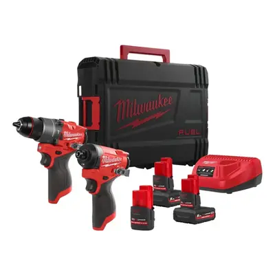 Kit Milwaukee 12V Trapano FPD2 + Avvitatore impulsi FID2 con 3 batterie e caricabatterie