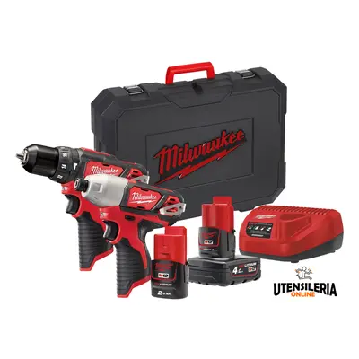 Trapano avvitatore Milwaukee compatto M12 BPD + Avvitatore ad impulsi M12 BID