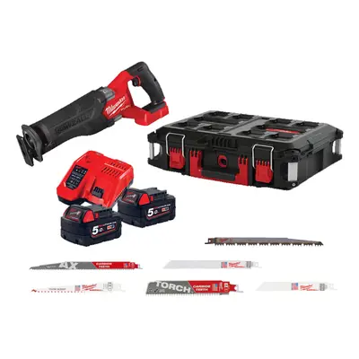 Sega dritta Milwaukee M18 Fuel Sawzall FSZ con 2 batterie, valigetta e 95 accessori