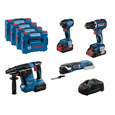 Bosch Kit trapano, avvitatore, perforatore e utensile multifunzione con 3 batterie e valigette