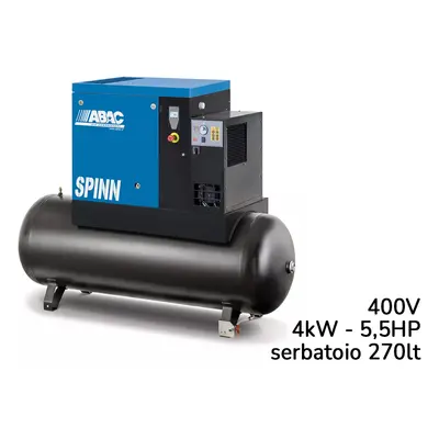 Compressore con centralina ABAC Spinn E 4 400V essiccatore e serbatoio 270lt