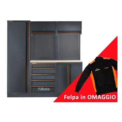 Arredamento modulare per officina Beta C45PROBW con piano in legno + felpa in OMAGGIO