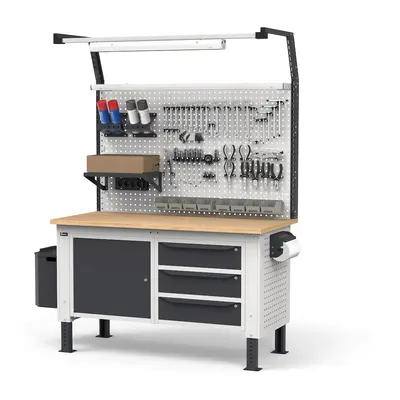 Banco da lavoro regolabile Fami WORK1540 150cm 3 cassetti, armadio e parete portautensili