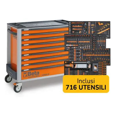 Cassettiera mobile Beta Worker BW 2400S XL9/E-XXL con 9 cassetti e 716 utensili inclusi