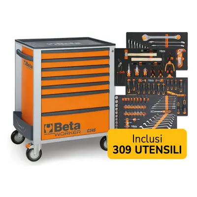 Cassettiera mobile Beta Worker BW 2400S 7/E-M con 7 cassetti e 309 utensili inclusi