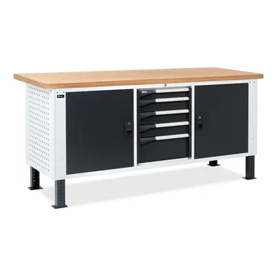 Banco da lavoro regolabile Fami Master BR 200cm piano in legno, 2 armadi e cassettiera