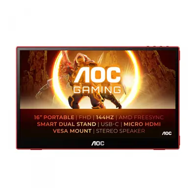 AOC 16G3 TV e monitor portatile Nero, Rosso 39,6 cm (15.6") TFT 16G3