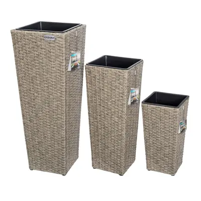 Set 3x Fioriere polyrattan crema