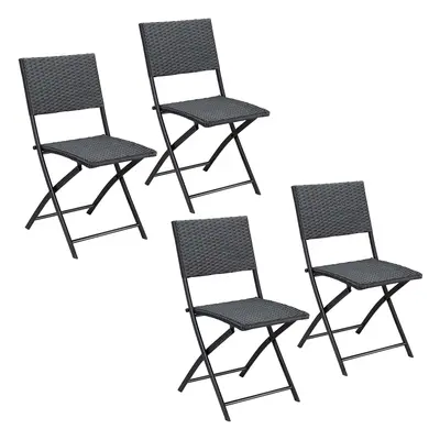 Polyrattan sedia pieghevole Rom Set di 4 Nero