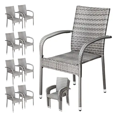 Sedie da giardino set da 8 grigio polyrattan impilabili