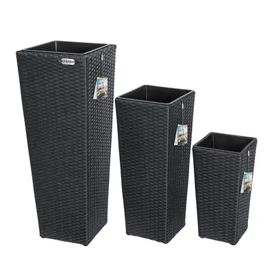 Set 3x Fioriere polyrattan nero