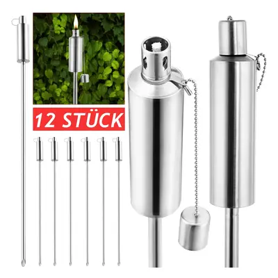 Set di 12 torce ad olio in acciaio inox da 115 cm