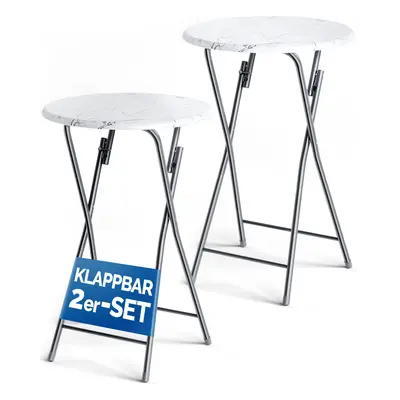 Tavoli alti Set di 2 marmo Bianco Ø60cm pieghevoli