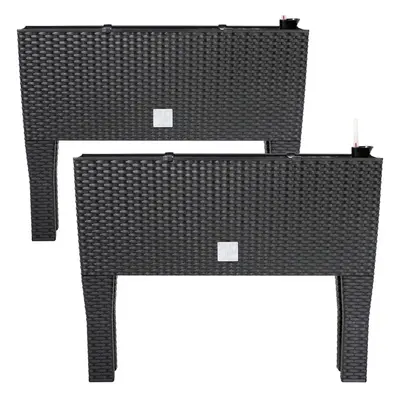 Set 2x Fioriere rialzate nero polyrattan 30L 60x25x46cm