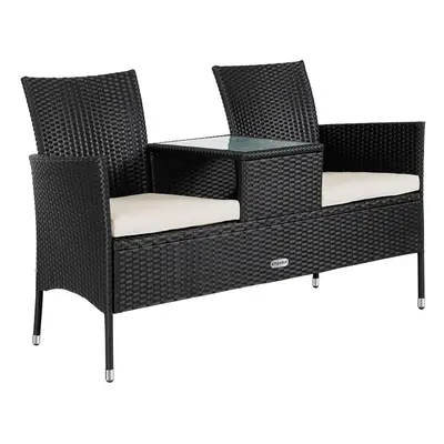 Panca da giardino Kino a 2 posti nero polyrattan 143x55x88cm