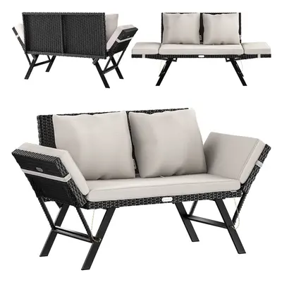 Panca da giardino polyrattan nero/crema 176x56x81cm