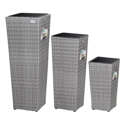 Set 3x Fioriere polyrattan grigio